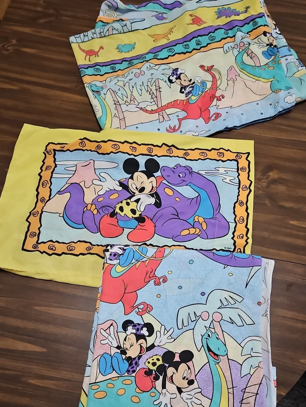 Vintage 80s Disney Mickey & Minnie Stone Age Twin Sheet Set (3 Piece)